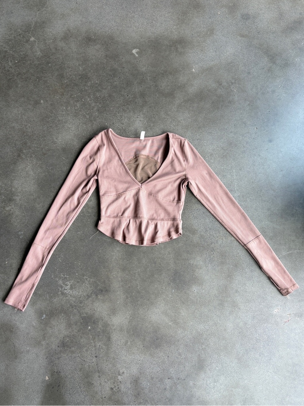 FP Movement Long Sleeve V-Neck Peplum Top - Mauve